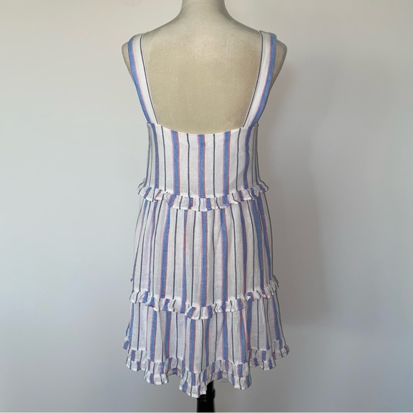 Rails Sandy Dress Tahiti Stripe Small Linen Blend Tiered Ruffle Coastal Travel - Picture 7 of 15